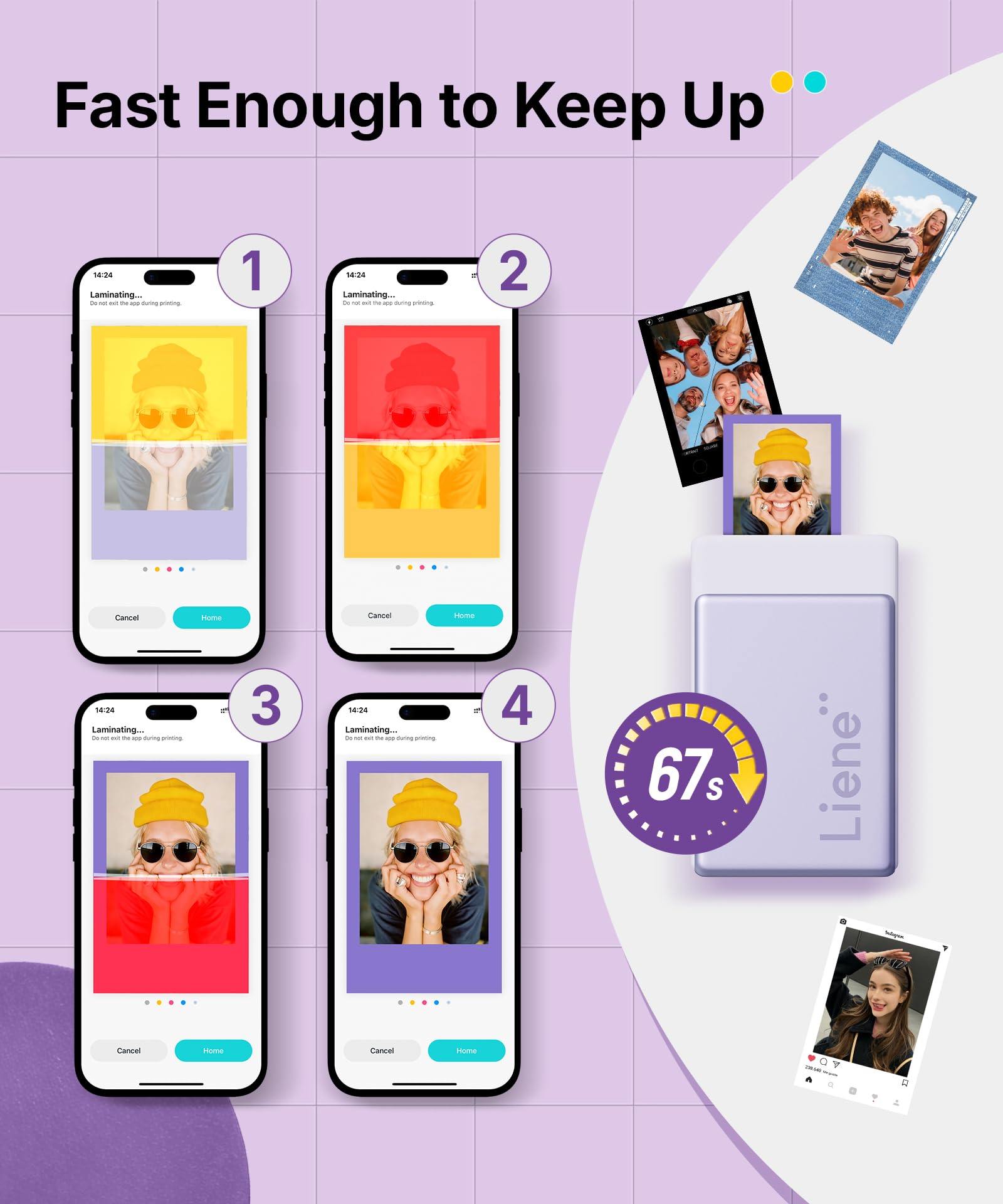 Liene Pearl N200 Pro Max Packet – Tragbarer Mini-Fotodrucker mit Farbsublimation, inkl. großzügigem Fotopapier- & Farbband-Vorrat, Bluetooth, 300 dpi, Sofortbilddrucker für iPhone/Android, Akku, Viole
