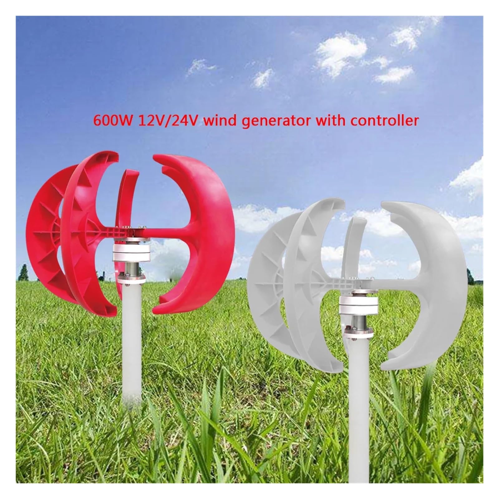 OUKANING 600W Vertikale Windturbine – 5 Flügel, 24V, Lantern-Design, Inkl. IP67 Regler, Für Garten & Boot