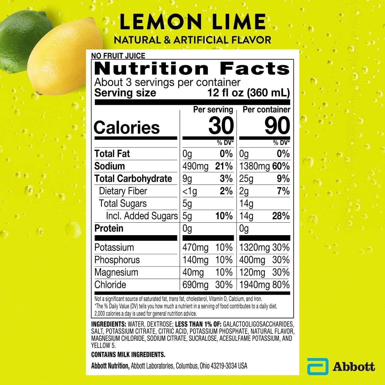 Pedialyte Sport Electrolyte Drink, Fast Hydration with 5 Key Electrolytes for Muscle Support Before, During, & After Exercise, Lemon Lime, 1 Liter, Pack of 4