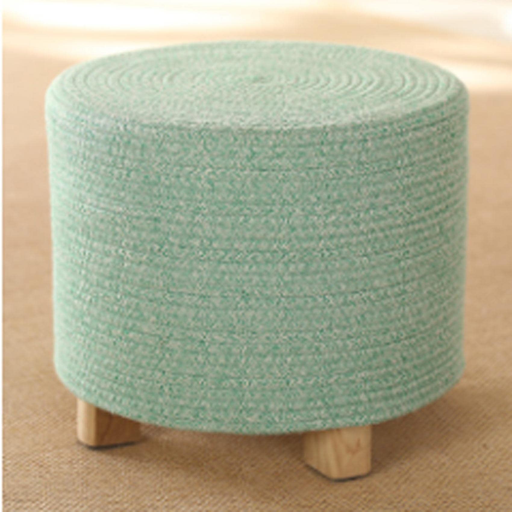 LMMIAOZ Cotton Thread Footstool Round Green Foot Stool for Bedroom and Living Room 36x31cm
