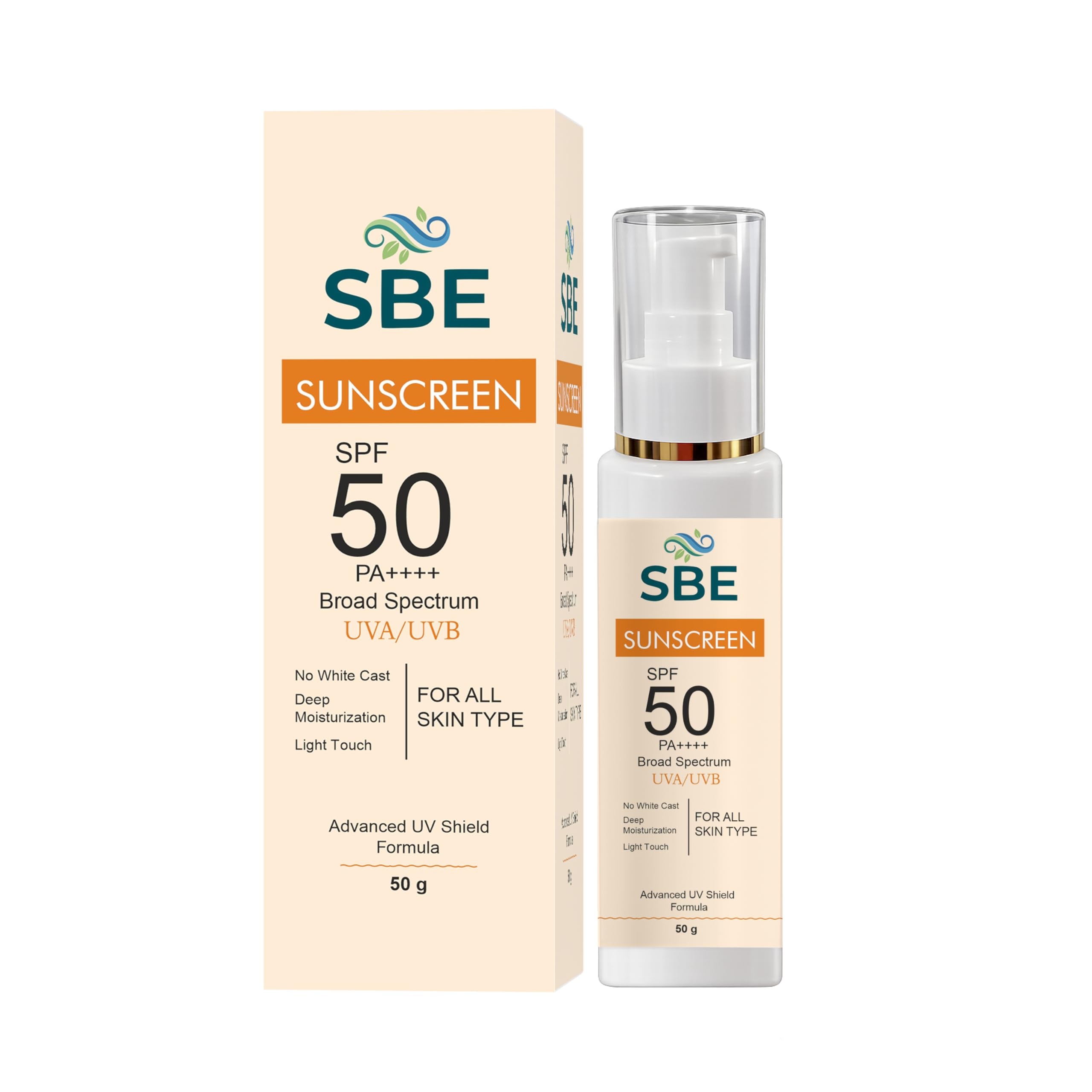 SBE Sunscreen SPF 50 PA++++ Broad Spectrum UVA UVB Protection Lightweight No White Cast Moisturizing Sunblock for Face and Body Daily Use for All Skin Types 100g (spf50-50g)-image-35