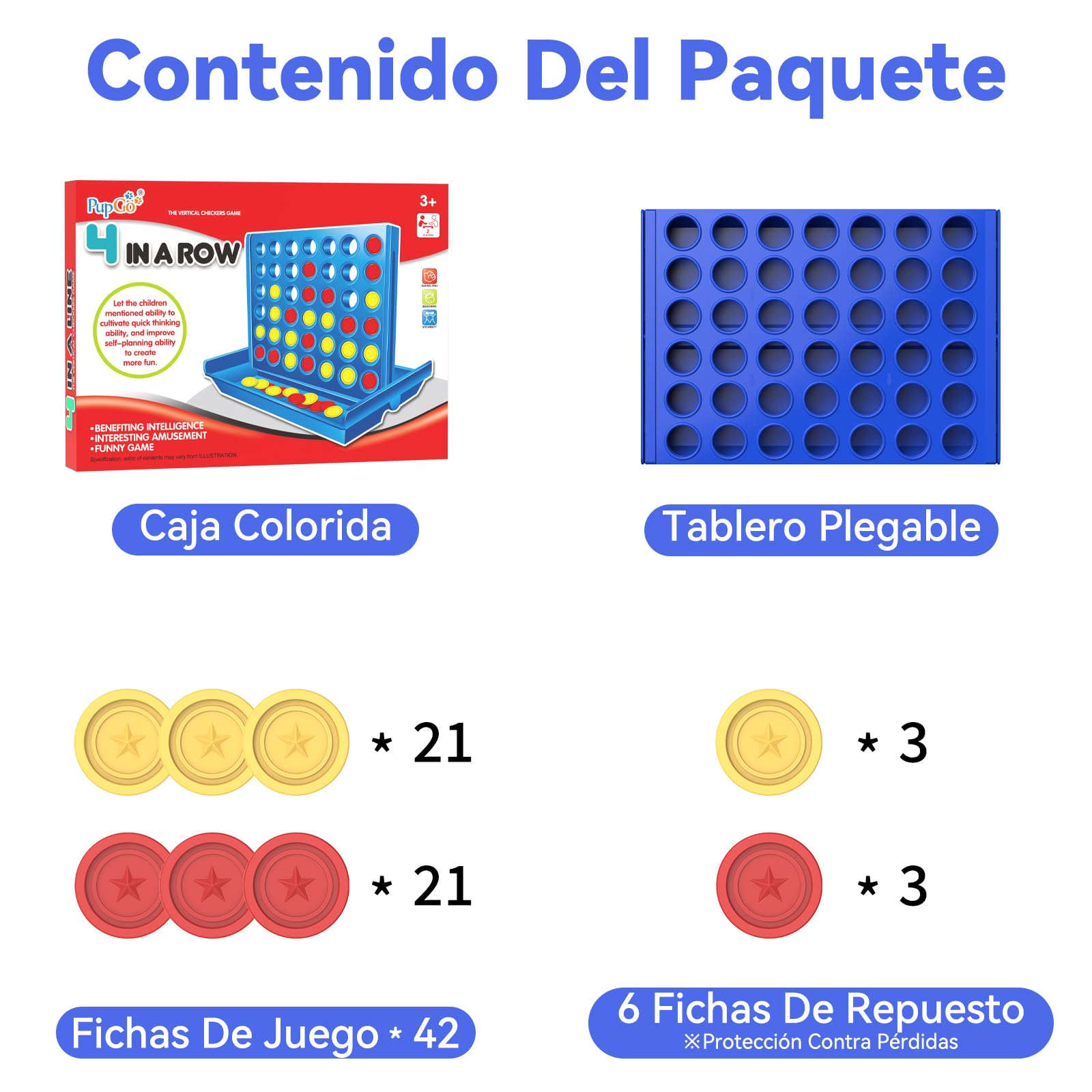 Pup Go 4 en Raya Estándar para Niños de 3 Años+, Ideas, Juego de Mesa Clásico y Familiar, Juguete Estrategia Educativo, Tablero Plegable con 6 Discos de Repuesto
