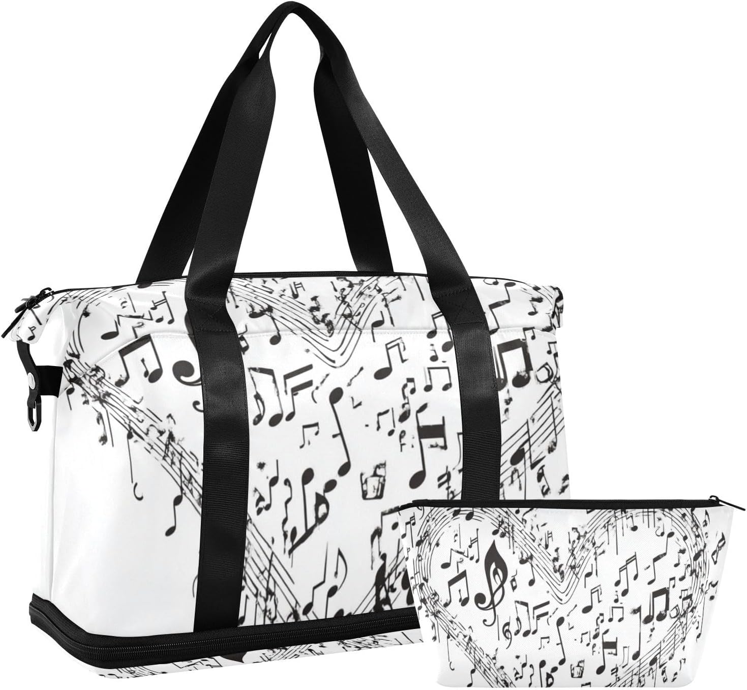 Valentine Black Note Love Gym Tote Bag Weekender Bag with Toiletry Bag for Travel Foldable