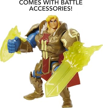 Masters of the Universe and He-Man He-Man Action Figure in Grayskull Armor with Power Attack Move & 2 Accessories Inspired by MOTU Netflix Animated Series, 5.5-in Collectible Toy for Kids Ages 4Y+