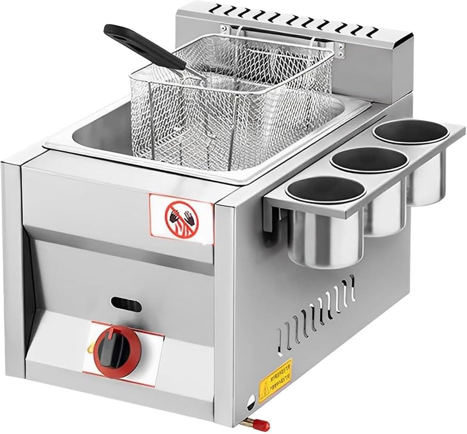 16L Large Capacity Gas Fryer, Stainless Steel LPG Fryer with Basket and Lid, Professional Frying Machine for Fry Restaurants Supermarkets Fast Food Stands (A)