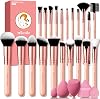 Set de brochas de maquillaje, Mlemle profesional 26 piezas, incluye base, corrector, rubor, sombras, cejas, 21 brochas, 2 esponjas de polvo y 3 esponjas de maquillaje (A01-Rosa) Nylon 1