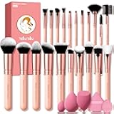 Makeup Brushes Set, Mlemle Professional 26 Pcs Makeup Kit, Include Powder Foundation Concealers Blush Eye shadows Eyebrow 21 Pcs Makeup Brushes and 2 Powder Puff, 3 Makeup Sponge(A01-Pink)