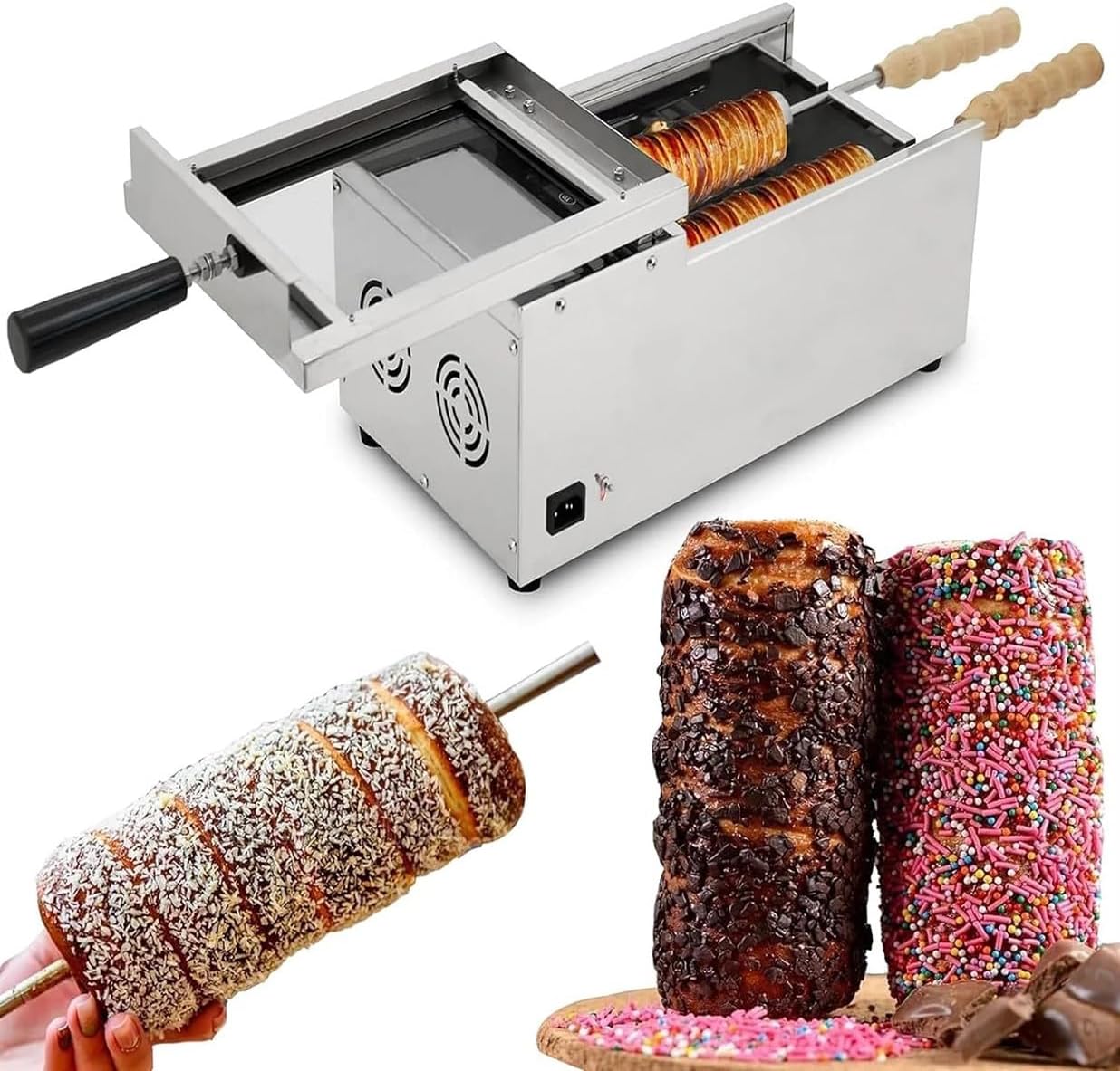 1500W Commercial Chimney Cake Oven with 2 Baking Rollers, Electric Toaster Machine, 50°C~300°C Temperature Range, Chimney Bread Roll Grill Maker for Restaurant Home Kitchen