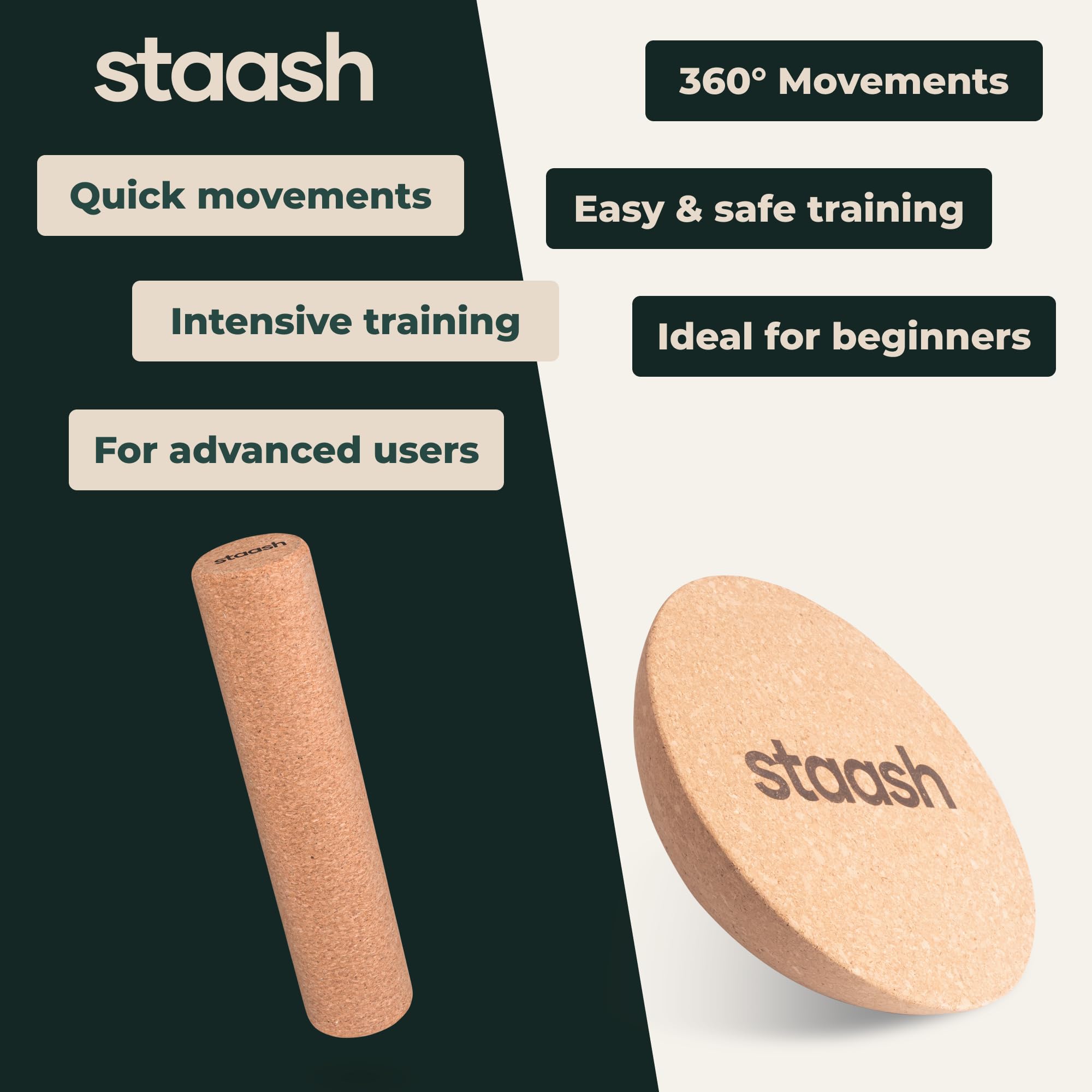 STAASH® Cork Balance Disc diameter 30 cm, Natural Cork Half-Sphere Balance Trainer for Yoga Fitness, Pilates - Image 4