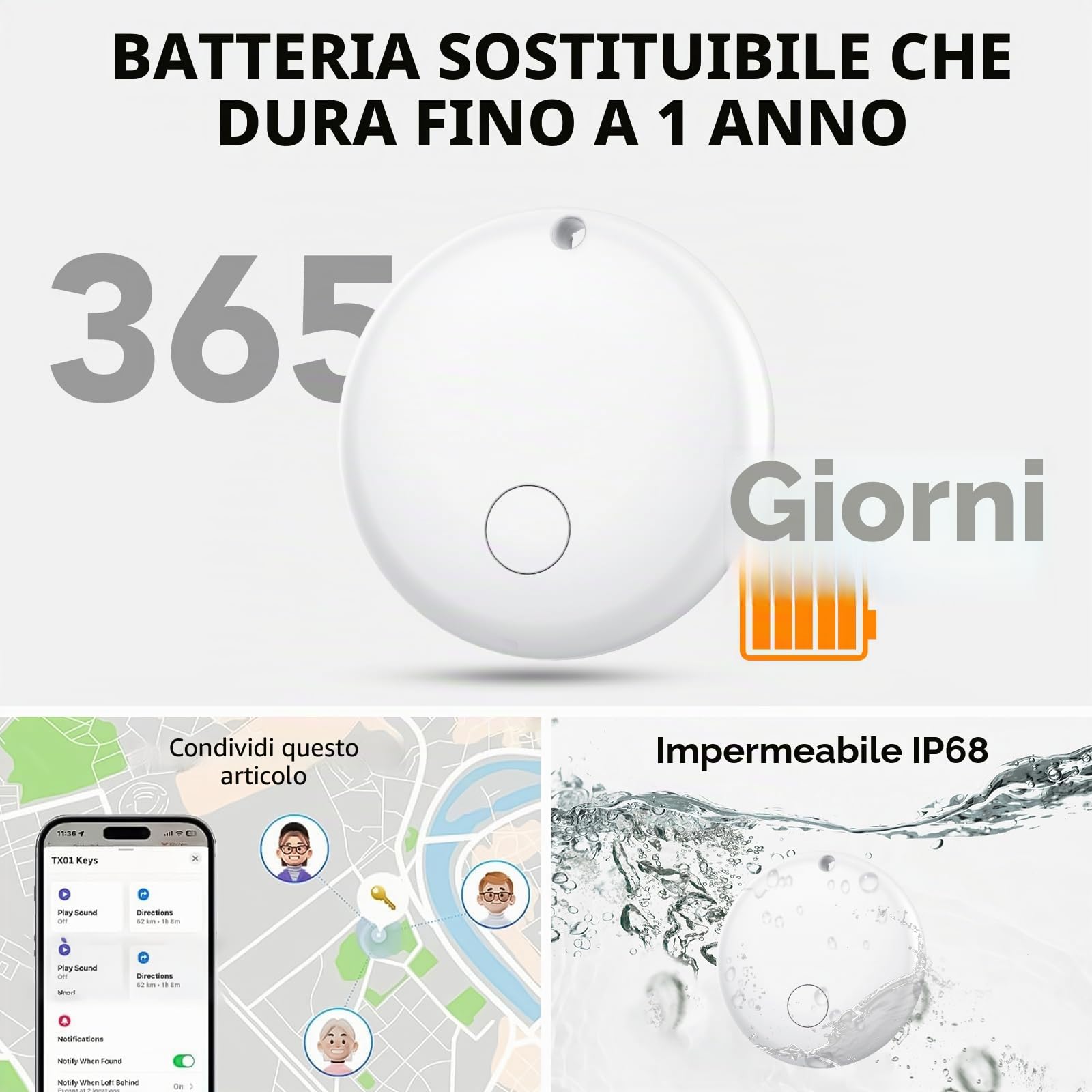 Android Smart Tag, Tracker con Google's Find Hub (Solo Android), IP68 Impermeabile, Bluetooth Localizzatore con Custodia Protettiva, Trova Oggetti per Chiavi/Bagagli/Portafogli, 4 Bianco