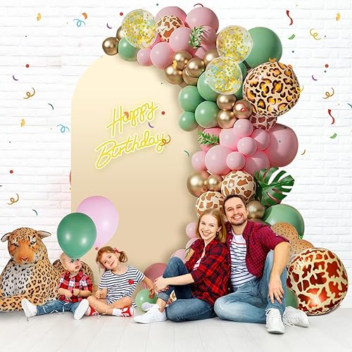 Miniatura 9 de Kit de arco de globos de safari en la selva, 170 piezas, decoraciones de safari para baby shower para niños y niñas, kit de arco de globos rosa y