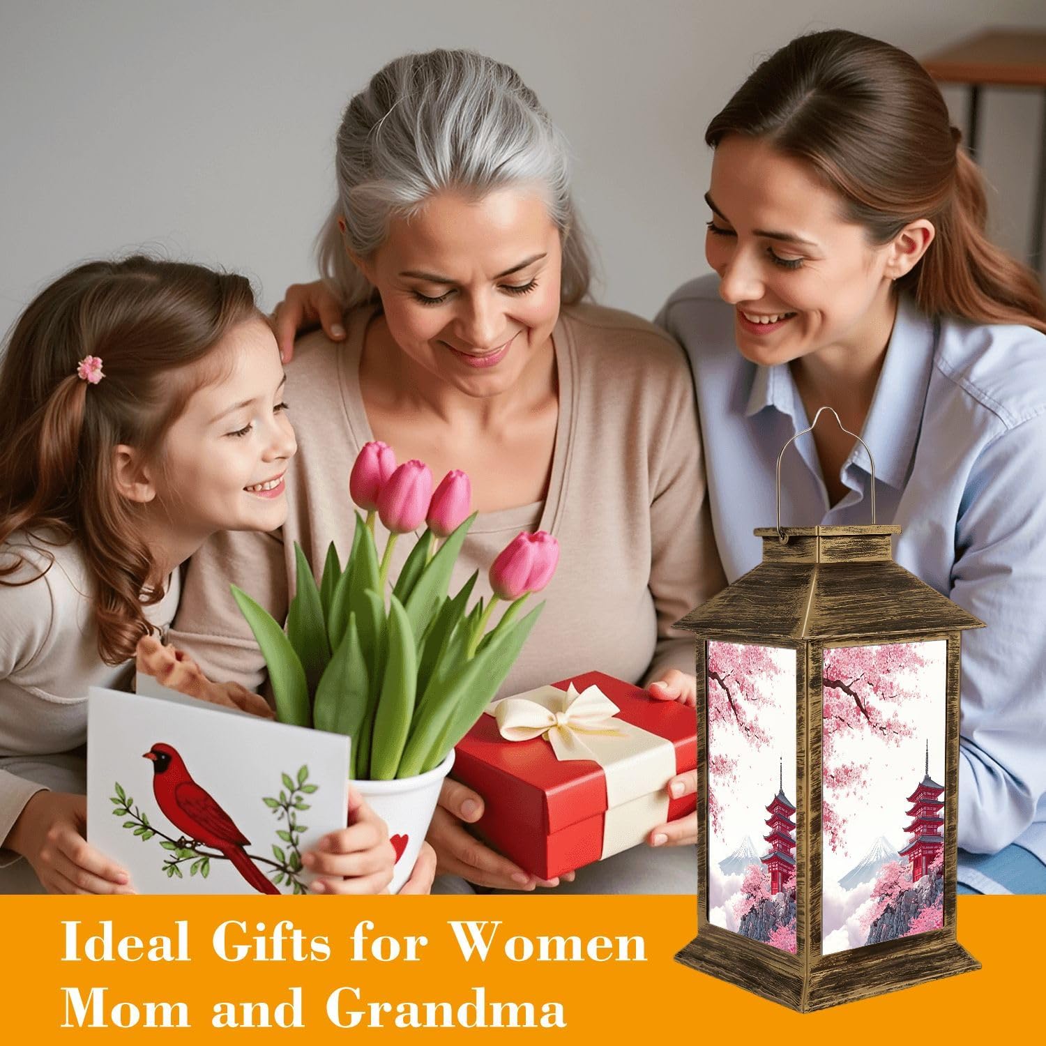 Solar Lantern Outdoor Waterproof Japanese Pagoda Cherry Blossoms Mount Garden Decor LED Hanging Solar Lights Tabletop Lamp Gifts for Women Mom Outside Yard Patio Porch