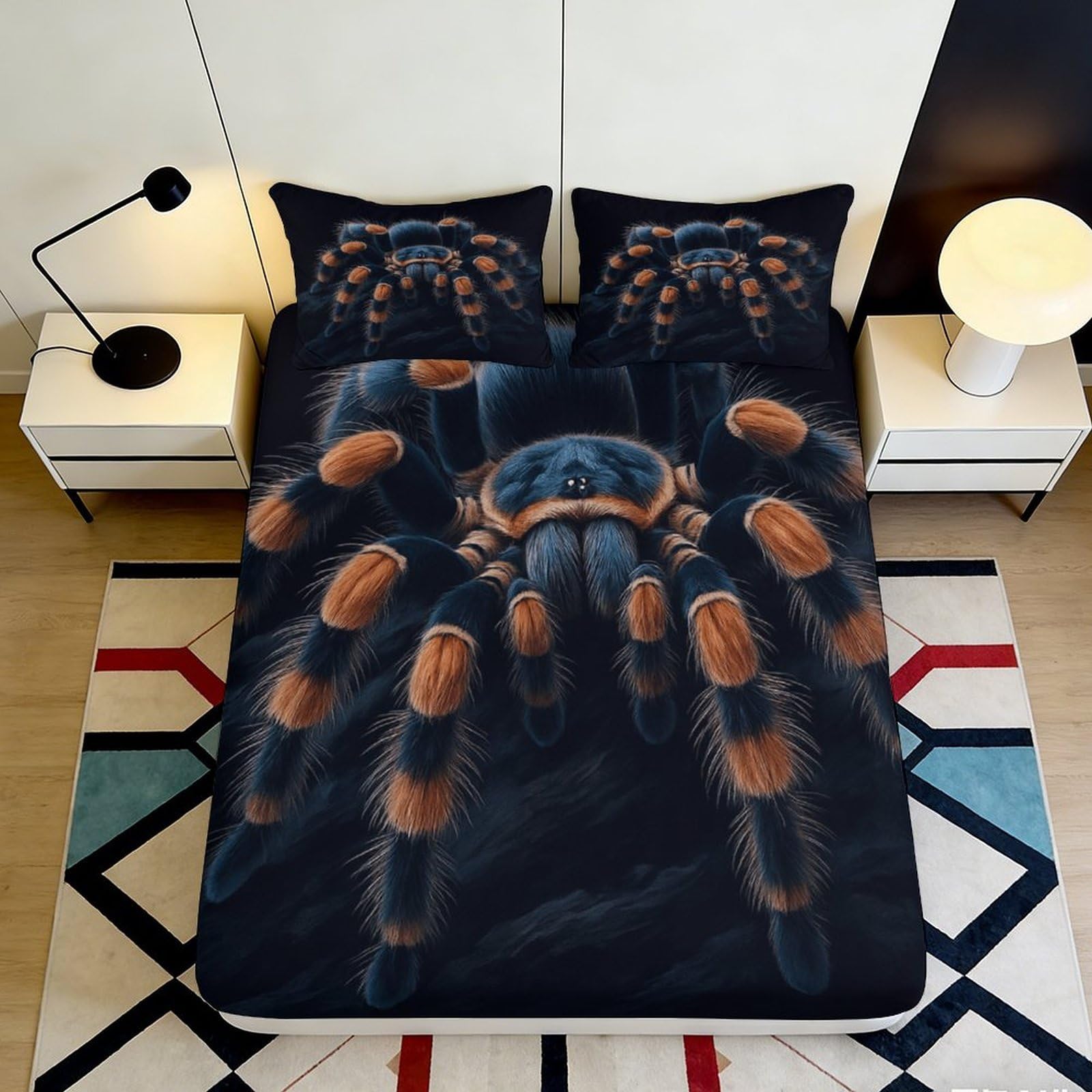 3D Printed Spider Theme Fitted Sheet Microfiber Deep Pocket Bedroom Non-Slip Spider Mattress Fitted Cover for Adults Teens 90x200x25cm