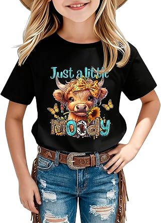 Girls Western Cow T-Shirts - Cowgirl Outfits for Kids Rodeo Graphic Tee