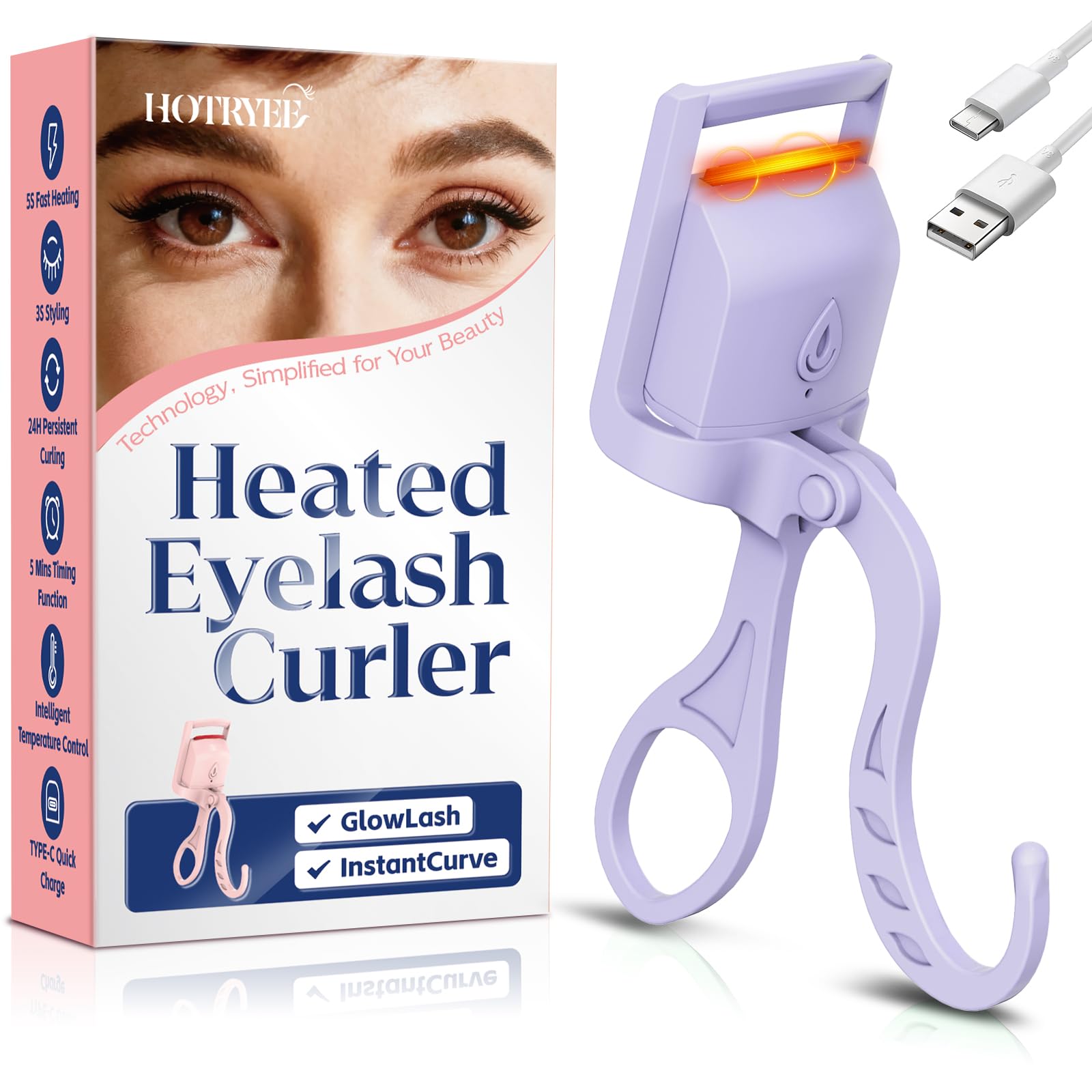 Photo 1 of Heated Eyelash Curler, 5s Fast Heating Electric Eyelash Curler, Safe Anti-Burn Eyelash Curlers with Silicone Pad, Type-C Quick Charge, Intelligent Temp Control, 24H Long-Lasting Curls (Purple)