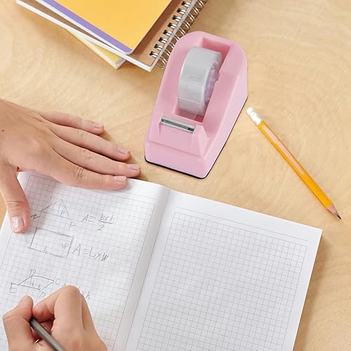 Miniatura 4 de Dispensador de cinta adhesiva para escritorio rosa con base antideslizante con peso - Incluye 6 rollos de cinta adhesiva transparente (0.71 pulgadas