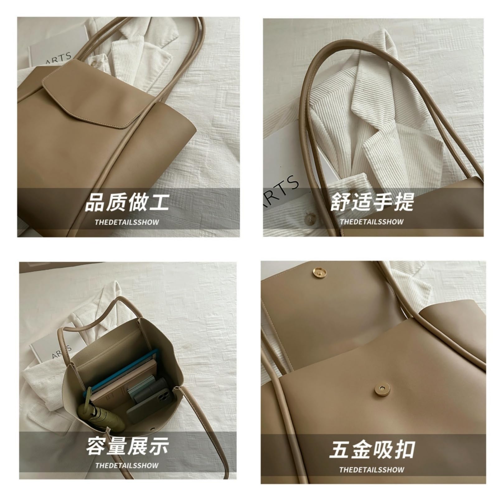 Borsa a Tracolla di Fascia Alta, Elegante, Grande capacità, alla Moda, Versatile, Semplice E Semplice-Bianco Sporco