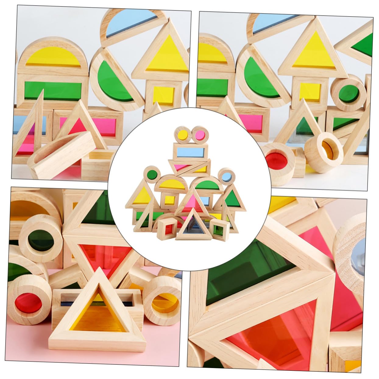 24 Blocchi in Legno Colorati Montessori Educativo per Riconoscimento Colori e Costruzioni Impilabili per Sviluppo Intelligenza e creatività