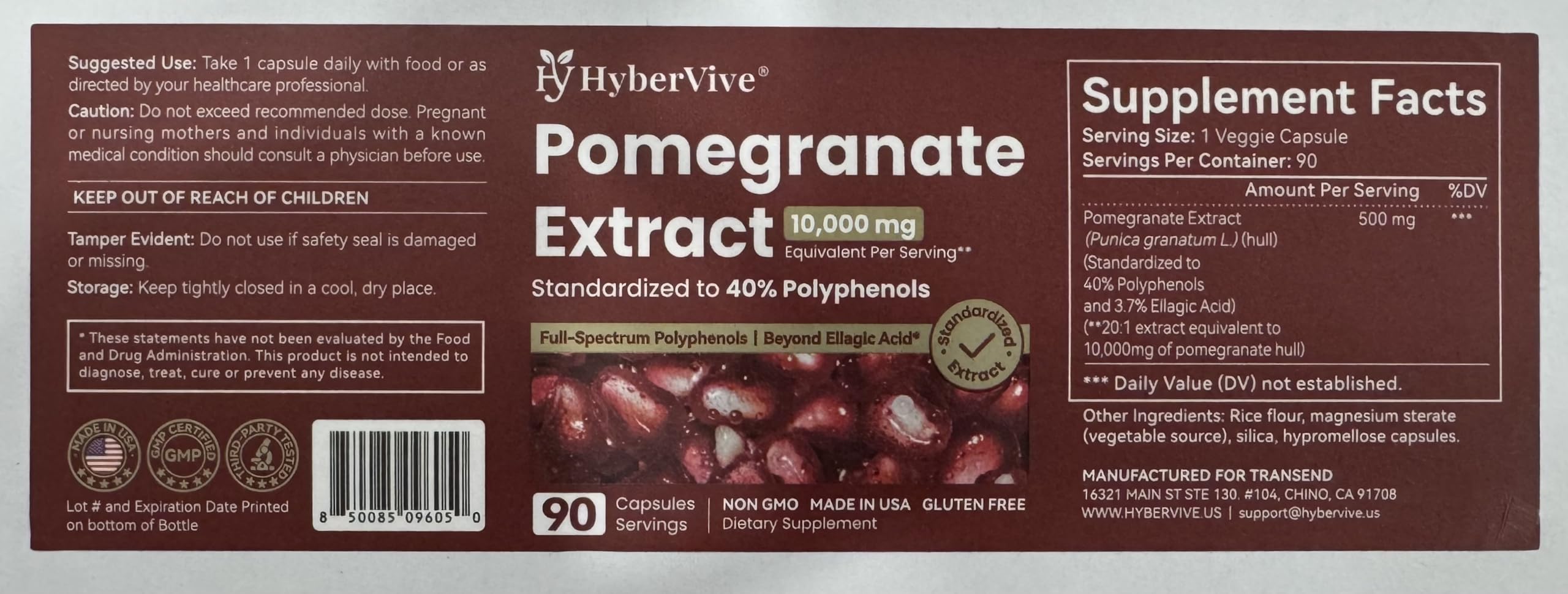 Extra Strength Pomegranate Extract 500 mg, 20:1, Std. ≥40% Polyphenols — Amazon image 10