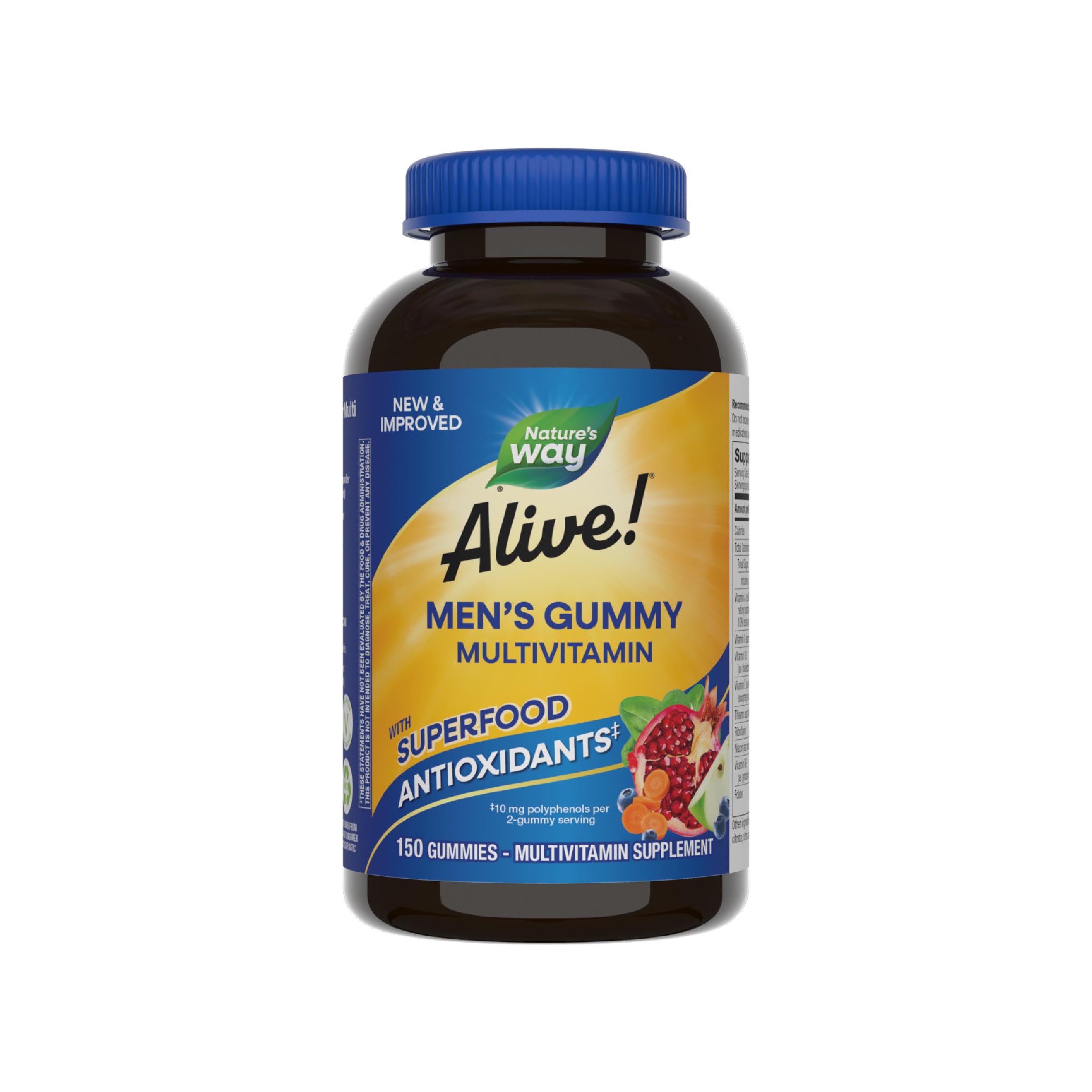 Nature's Way Alive! Men's Daily Gummy Multivitamin, Supports Energy Metabolism & Muscle Function*, B-Vitamins, Gluten-Free, Vegetarian, Fruit Flavored, 150 Gummies (Packaging May Vary)