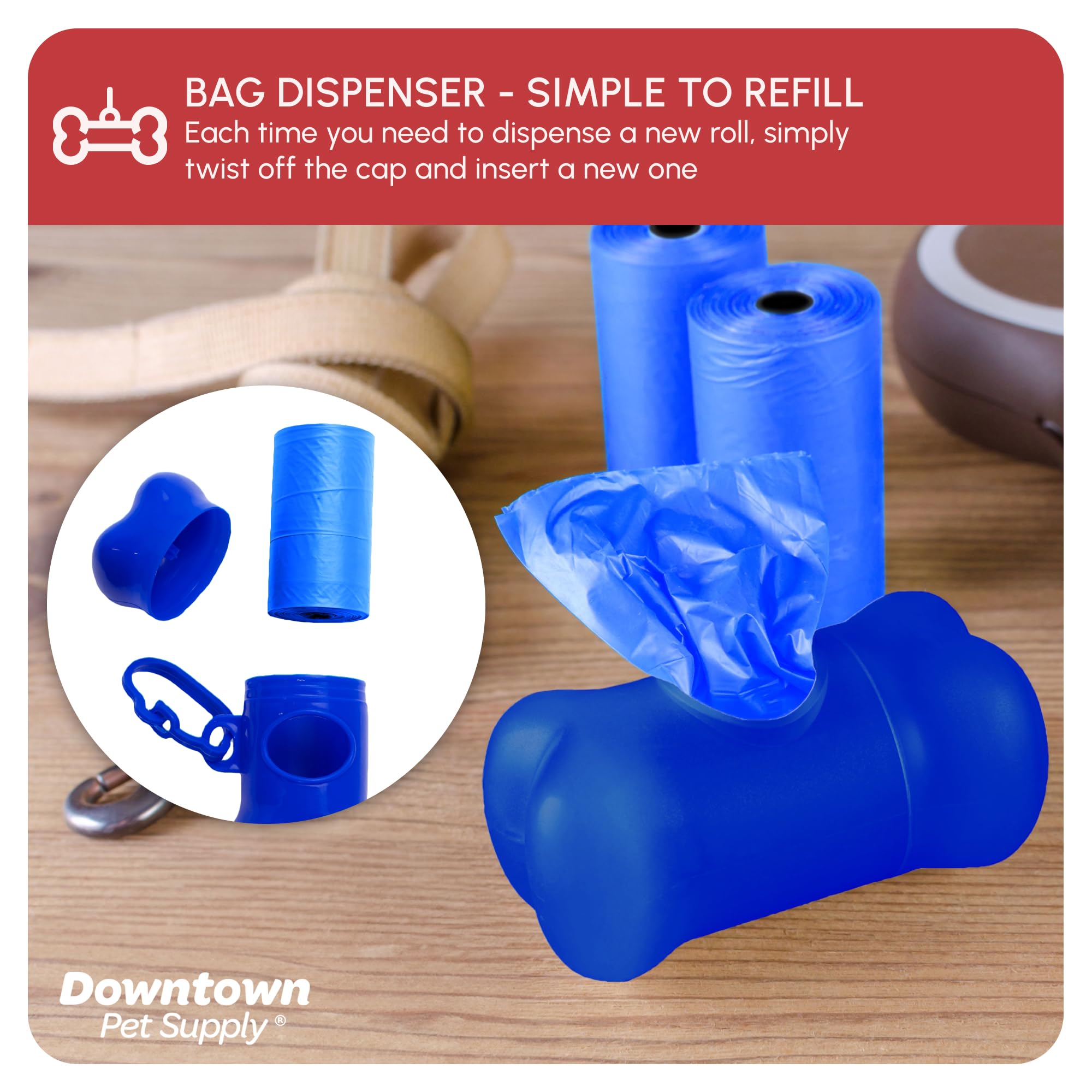 Downtown Pet Supply Sacs À Merde De Déchets Animaux Chien Avec Deux Clips Laisse Libre Et Distributeurs, 1000 Sacs, Arc En Ciel De Couleurs