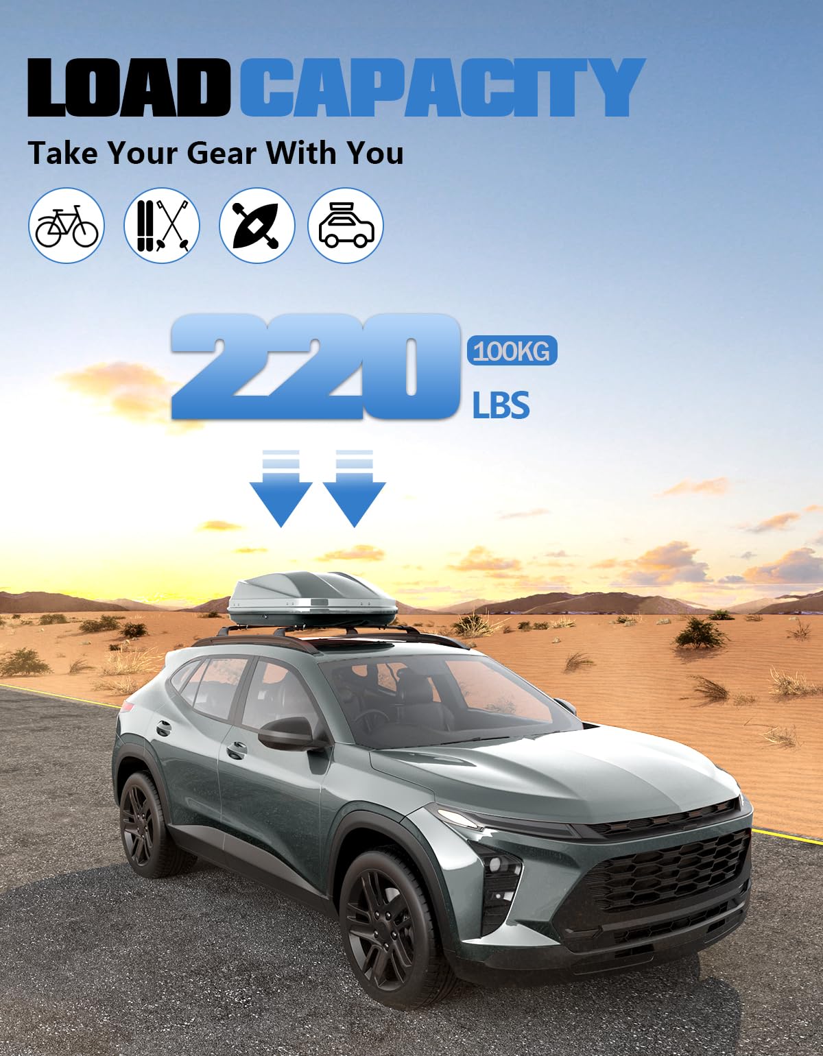 FengYu Roof Rack Cross Bars 220lbs Compatible with Chevy Chevrolet Trax 2RS ACTIV LT 2023 2024 2025 2026, Aluminum Heavy Duty Roof Rails Crossbars Rooftop Cargo Bars Black Luggage Racks Carrier Black