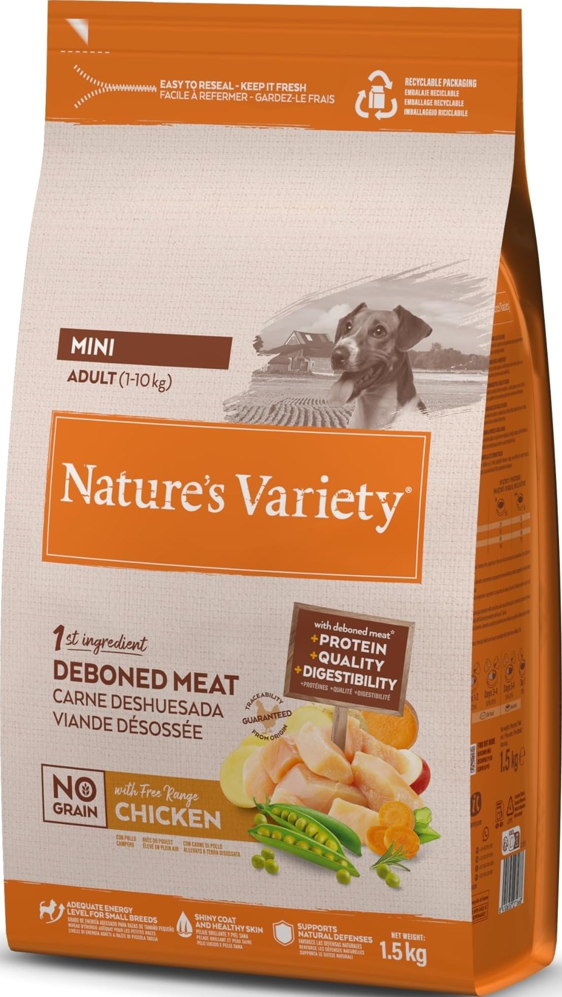 Nature's Variety No Grain Pienso para Perros Adultos con Mini con Pollo - 1,5kg