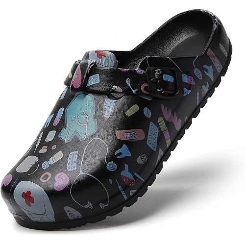 Women’s Print Nurse Clogs: Slip-On Garden Clogs - Waterproof Lightweight Durable Slip-Resistant Comfort for Long Work Shifts