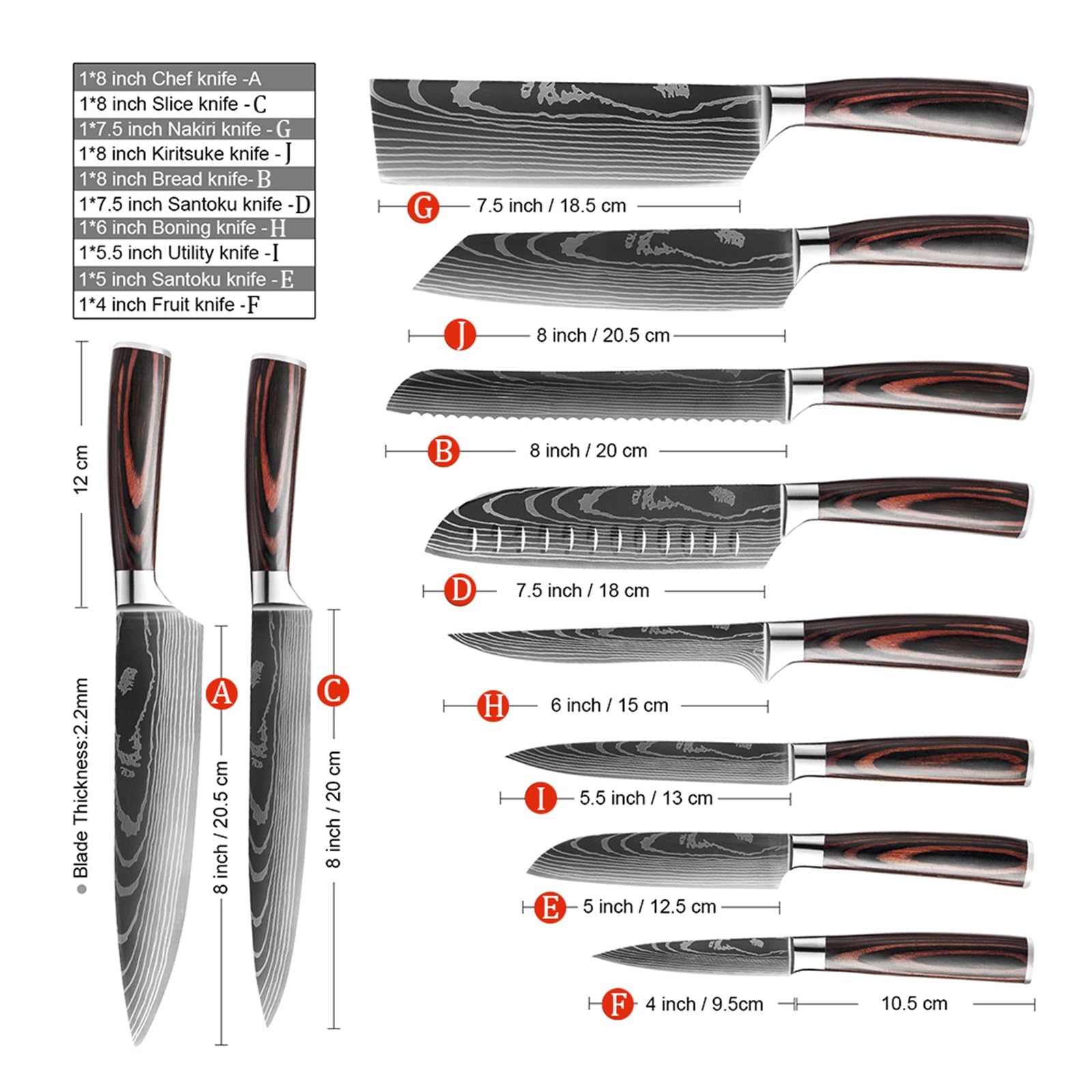 Nóż kuchenny Nóż do mięsa Nóż szefa kuchni Nóż Santoku do owoców i warzyw ze stali nierdzewnej Nóż kuchenny ze wzorem damasceńskim