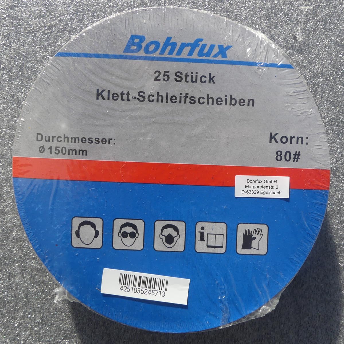 25 dischi abrasivi KleTT Ø 150 mm grana (selezionabile) P40 – P240 senza fori, carta vetrata per cartongesso, dischi adesivi, giraffa a collo lungo, levigatrice eccentrica Bosch (grana P80)