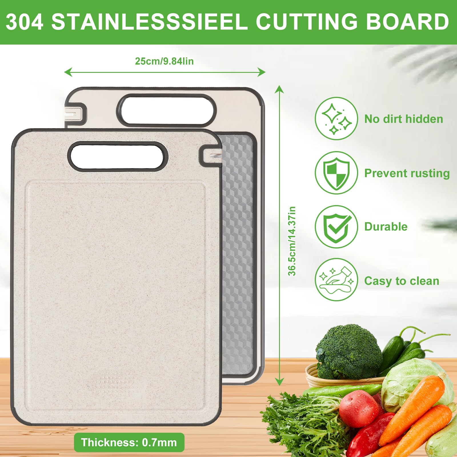 Tabla de Cortar de Acero Inoxidable Doble Cara para Cocina