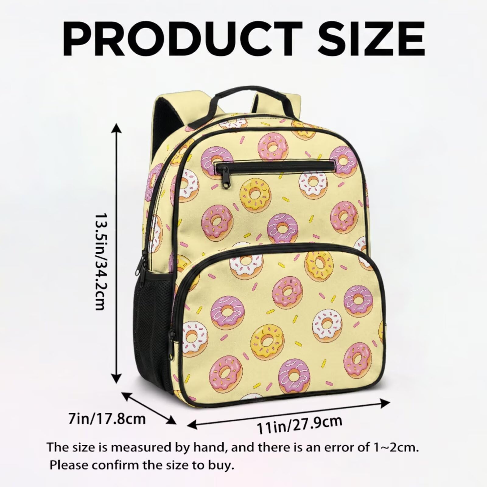COEQINE Zaino personalizzato per bambini ragazze 6-7 con scatola per il pranzo borsa scuola prescolare per ragazze 4-5 asilo Daypack, Ciambella Giallo Carino, M, Casual