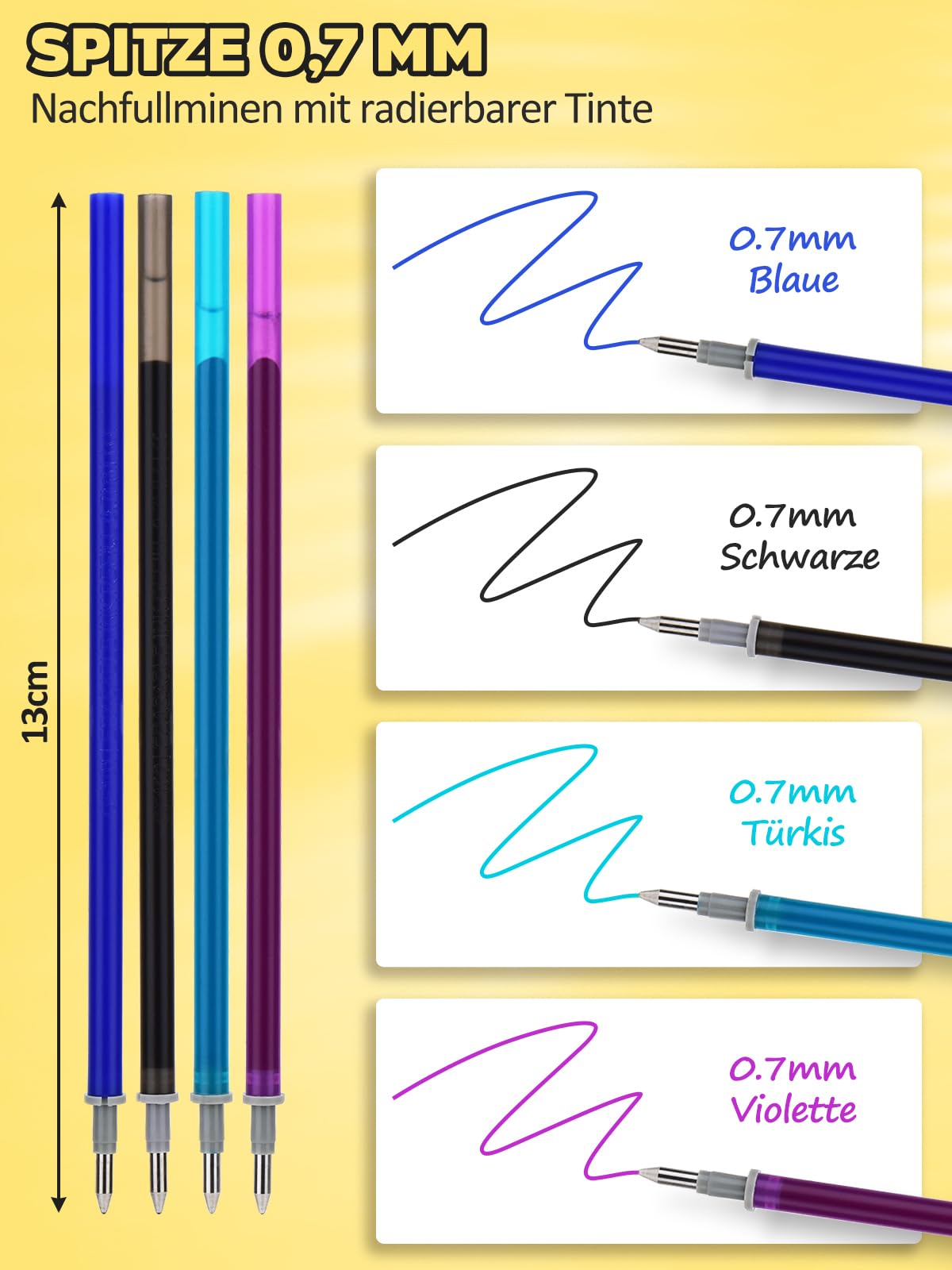 Noverli 12x Radierbare Ersatzminen Blau 0,7mm - Kompatibel Mit Legami Stiften