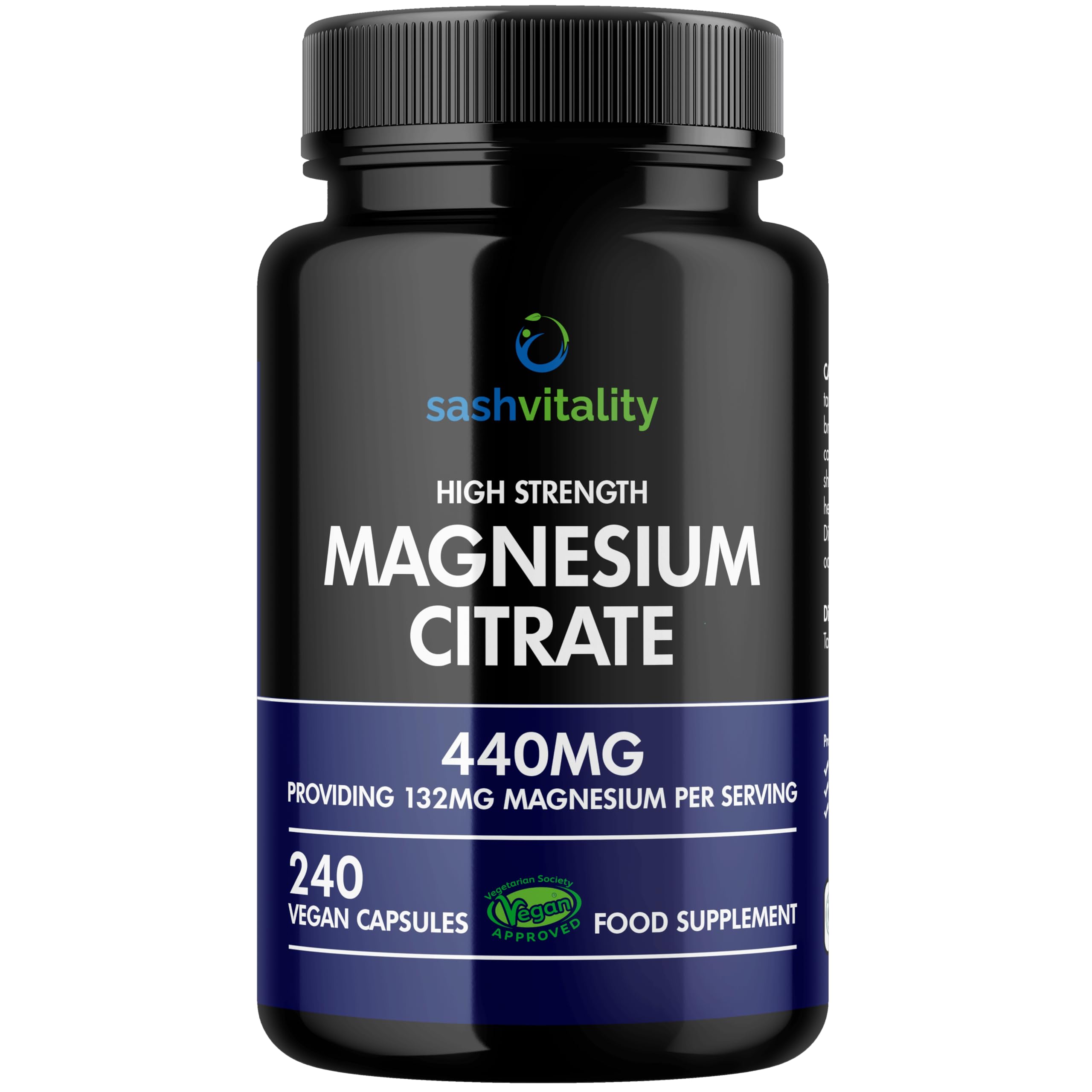 Magnesium Citrate - 240 High Strength Vegan Tablets (4 Months Supply) – Magnesium Supporting Restless Leg Syndrome Relief (RLS) & Leg Cramps - 440mg Elemental Magnesium Per Serving – UK Made