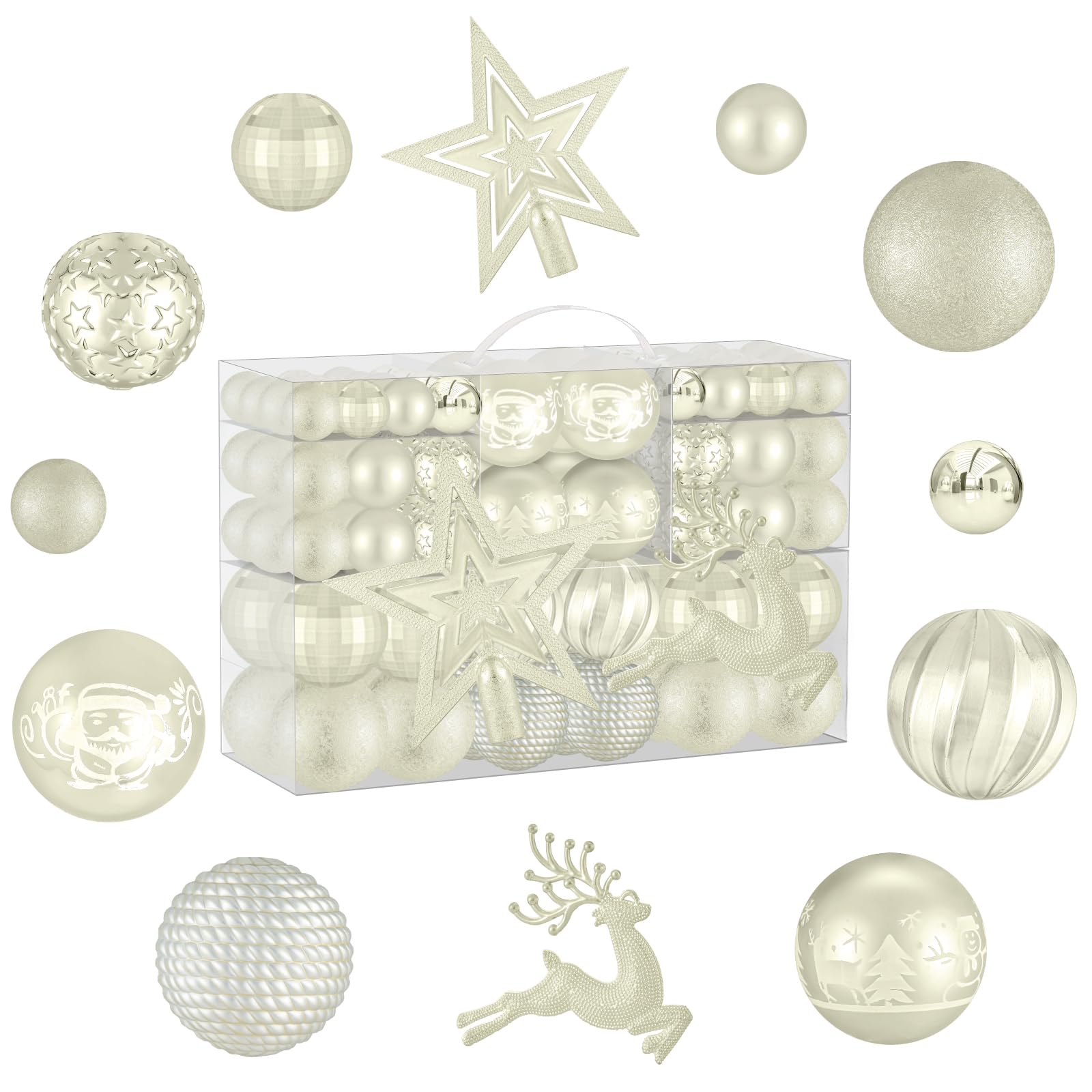 102 Pièces Boules de Noel,Decoration Noel Sapin,Christmas Tree Decoration,Kit Decoration Noel avec Grosse Petite Boule de Noel Boîte à Boules de Noël en Plastique
