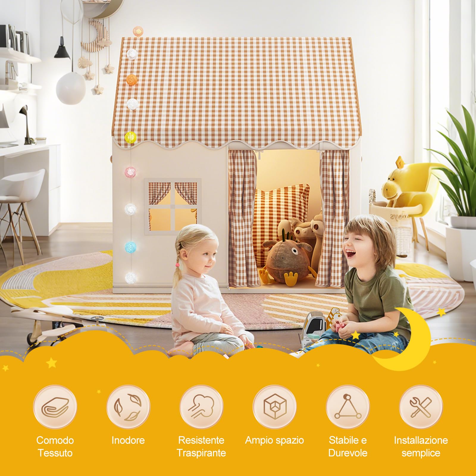 Ergocar Tenda Per Bambini Con Cuscini, Luci a Sfera, Nuvole, Farfalle, Adatti a Bambini Piccoli, Decorazione Della Stanza Regalo Di Compleanno Per Ragazzi e Ragazze