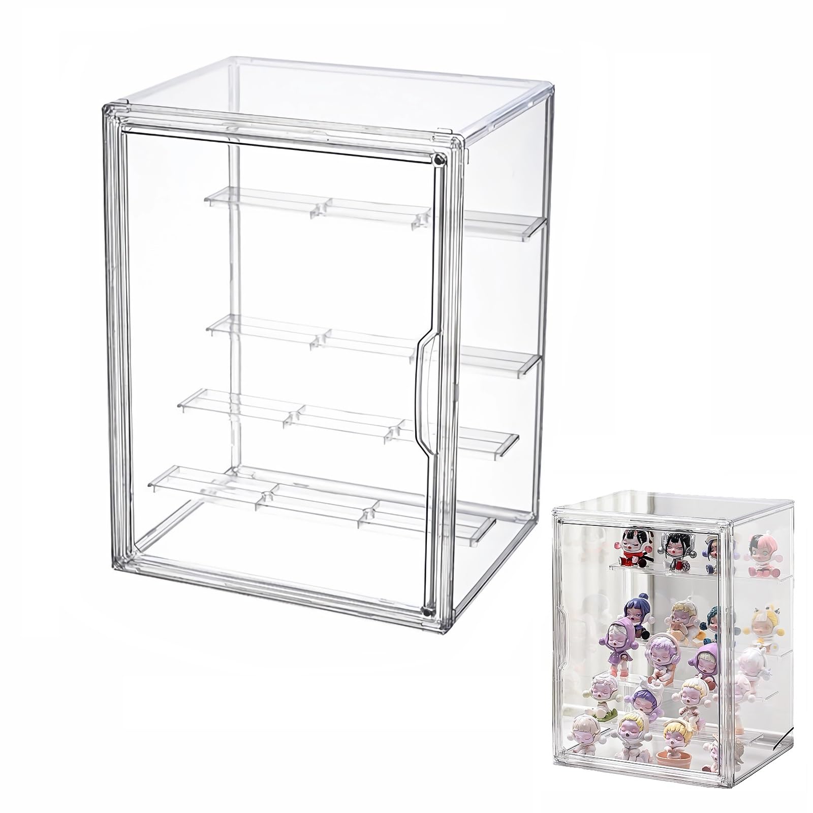 Showbox Display Case, Acrylic Display Case, Glass Display Case, Small Display Case with Door for Action Figures, Toys, Minifigures, Collectible Figures, Self-Assembly with 2 Layers (36 × 22 × 26.5 cm) - 36×22×26.5cm
