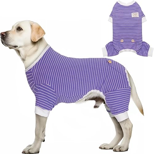 Miniatura 57 de KYEESE Dog Pajamas Soft Striped Pet Jumpsuit Lightweight Doggie Jammies 4 Legs Dog Clothes Stretchable Pajamas Breathable Cozy Outfit Comfortable