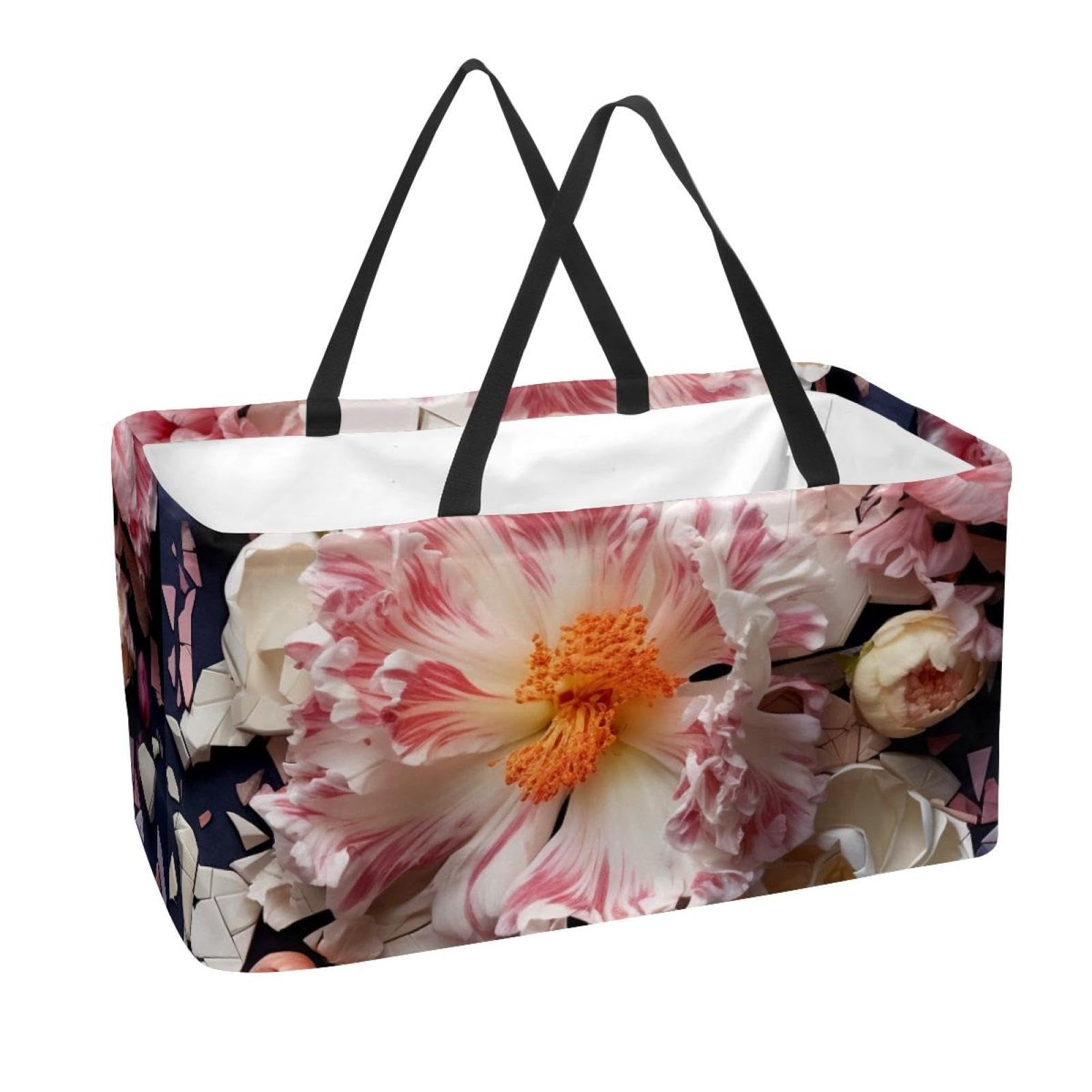 Sacs d'épicerie réutilisables contre le gaspillage plastique avec un grand sac pliable fleuri