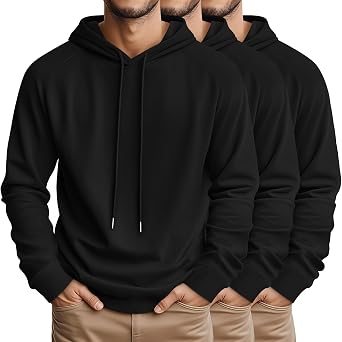 August Alley 3 Pcs Mens Big and Tall Hoodies Long Sleeve Pullover Lightweight Hooded Loose Drawstring Athletic Sweatshirts