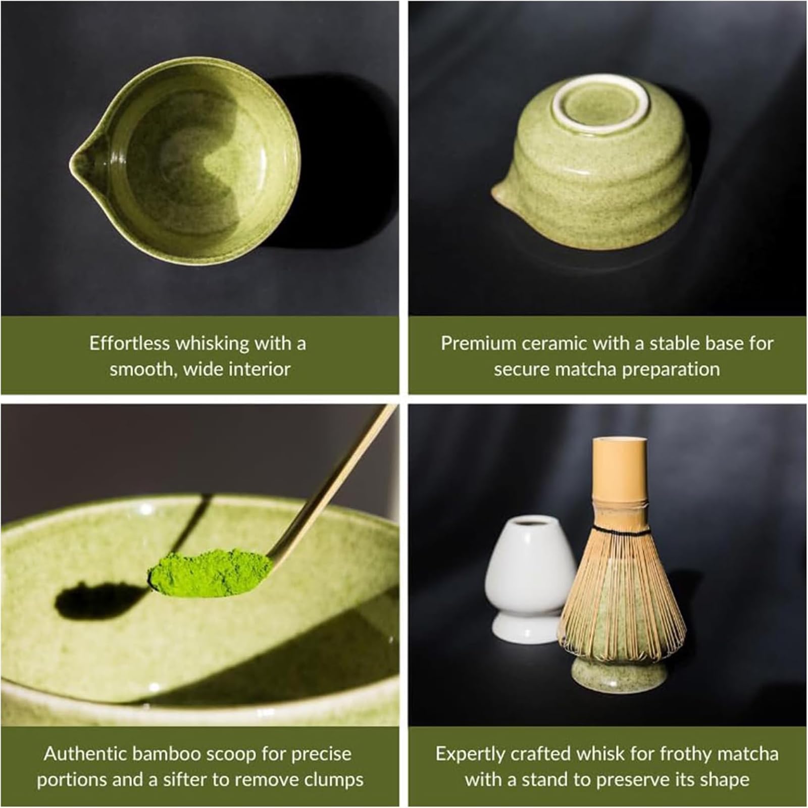 Set Da 4 Pezzi Per Tè Matcha, Frusta, Paletta, Ciotola In Ceramica Per Matcha, Strumenti Tradizionali Per La Preparazione Del Tè Fatti A Mano, Set Di Strumenti Per Il Tè Giapponese