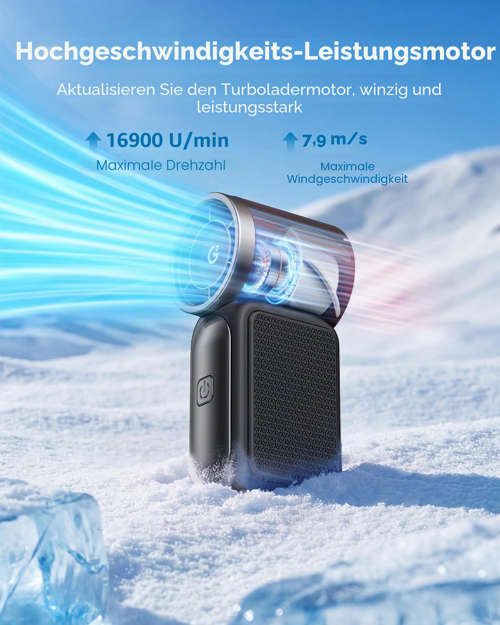 Gaiatop Tragbarer Mini-Handventilator, 6 Geschwindigkeiten, 16900 U/min, hohe Geschwindigkeit, persönlicher Ventilator mit LED-Display, USB-wiederaufladbar, Mini-Ventilator mit Umhängeband für Make-up