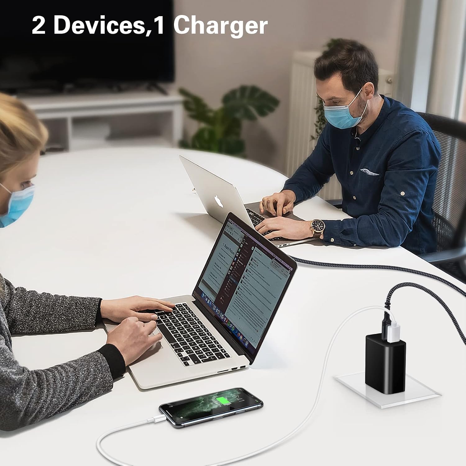 USB C Charger,65W GaN Fast 3.0 Charger Block [2-Port] Wall Charger Plug with 6FT USB C Cable Work for Laptops,iPhone14,13 Samsung Galaxy S22/S21,MacBook,iPad,Pixel 6,Black