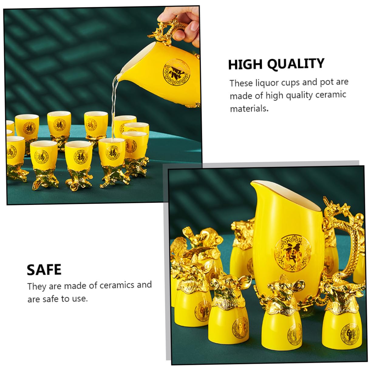 Set di 12 Bicchieri in Porcellana Zodiacali Cinesi per Vino Bianco Dosatore, Resistente e Raffinato, per Casa e Bar, Design Unico Animale Giallo Stili multipli