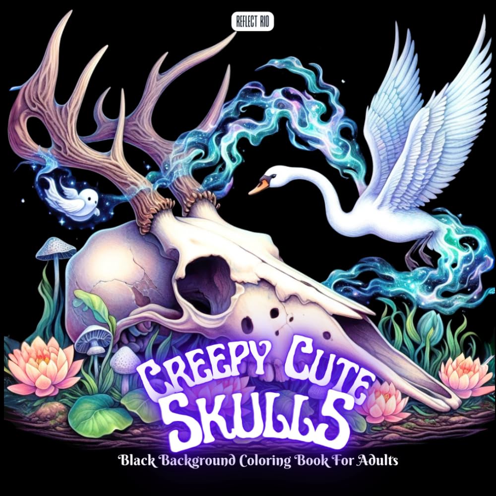 Creepy Cute Skulls Coloring Book: Spooky Black Background Pages with Animal Skulls, Tiny Ghosts, and Dark Fantasy Scenes for Adults (Shadow Garden)