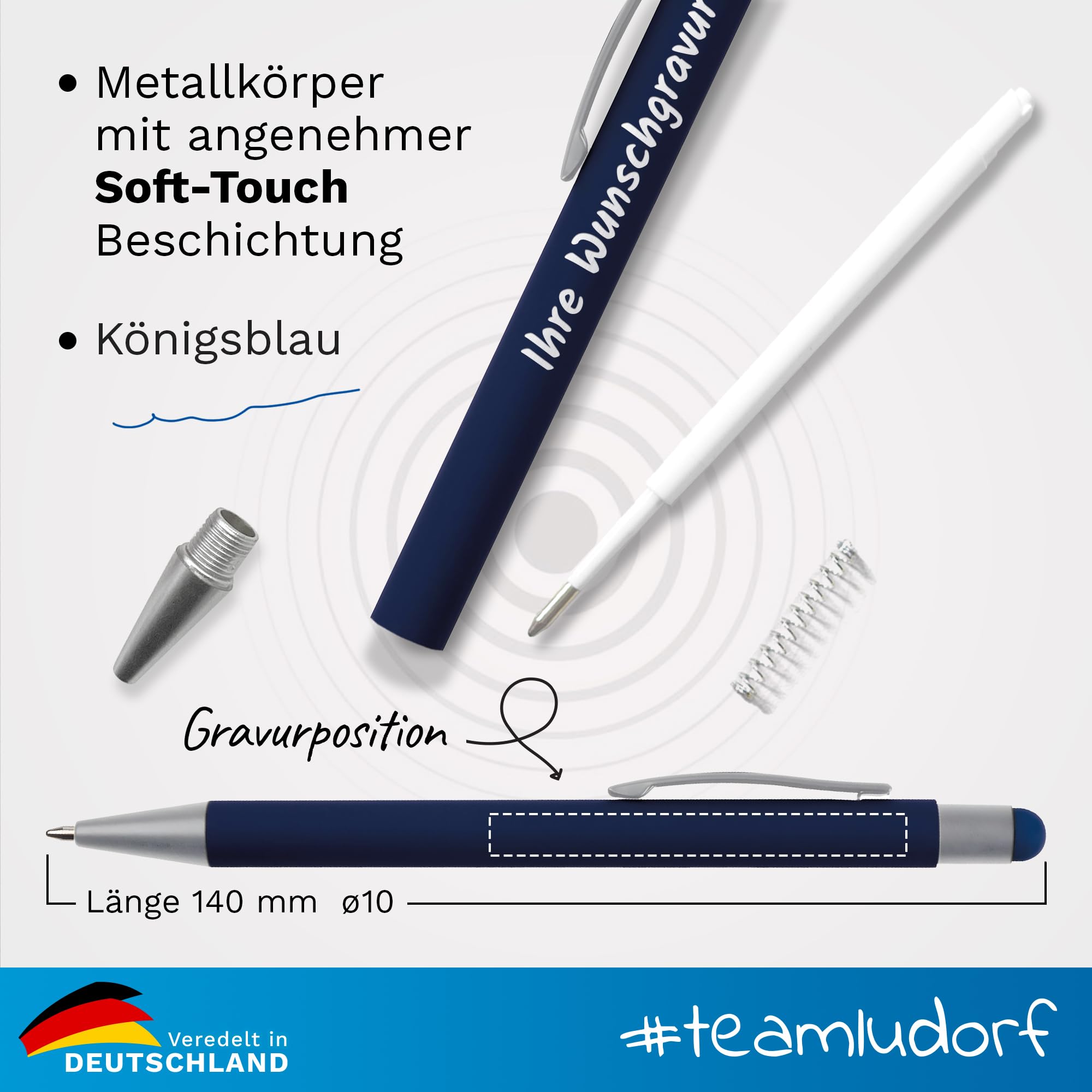 GRIP Kugelschreiber mit Touchfunktion – 50er Set Kullis mit Gravur | Personalisierter Kulli gummiert | Stift mit Gravur mit blauer Mine (DUNKELBLAU, 50)