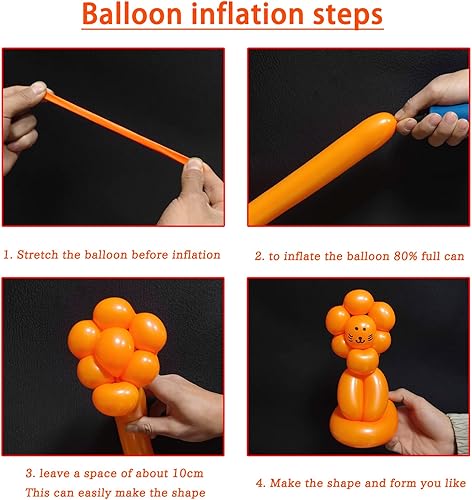 Miniatura 32 de Paquete de 260 globos largos, 100 globos negros de animales torcidos, globos mágicos largos de látex grueso para modelos de animales, Halloween