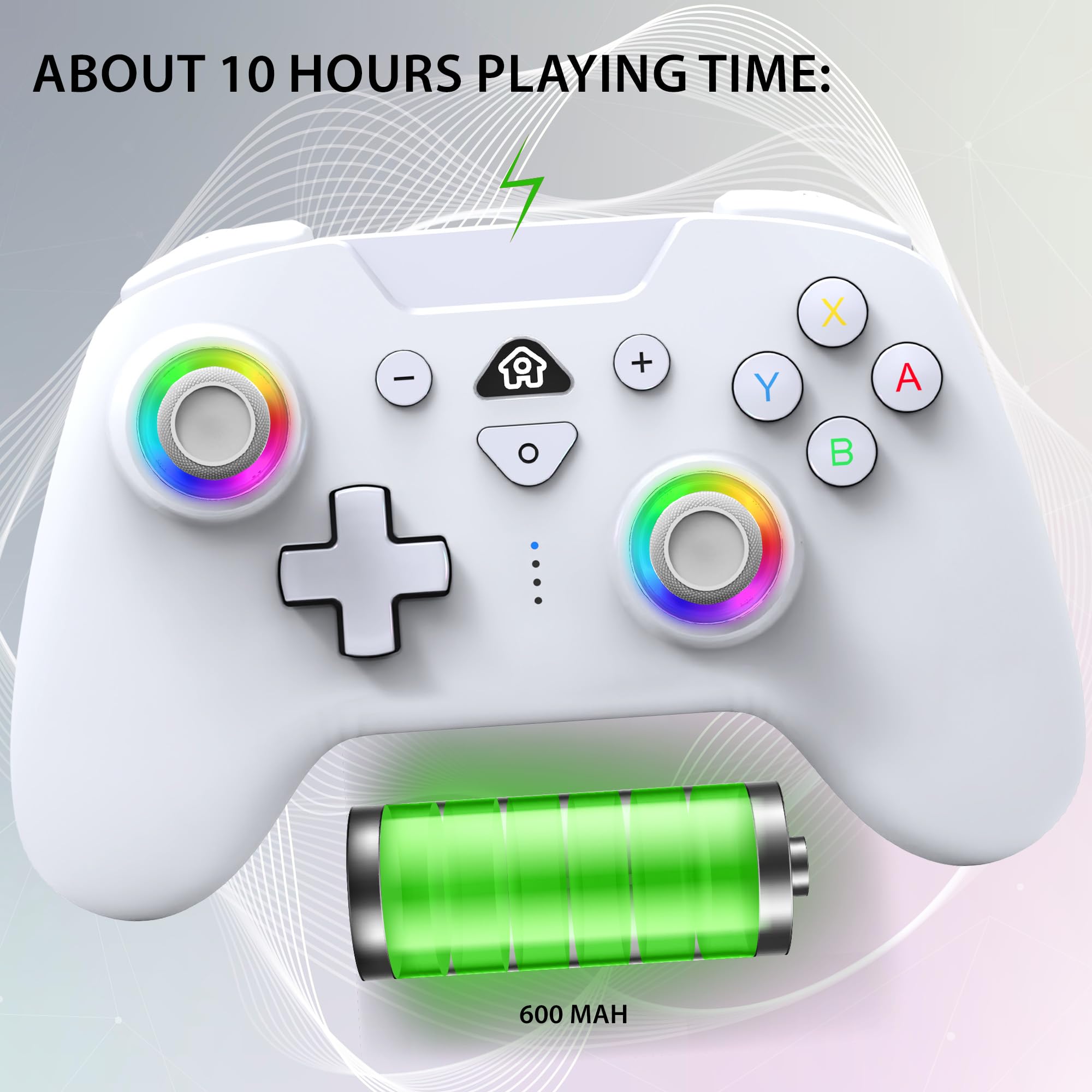 SUBSONIC - Joystick Senza Fili per Switch/Switch 2 – Wireless Controller Bluetooth con LED, Vibrazione e Giroscopio - Bianco