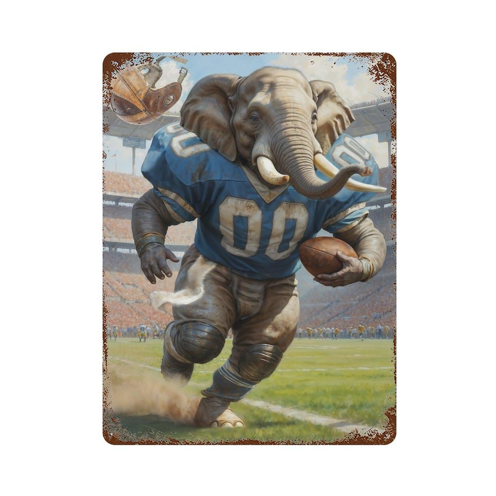 Retro Metal Sign with Gridiron Elephant Football Design 15.7"x11.8", for Farmhouse, Kitchen And Entryway Decor, Shabby Chic Decor