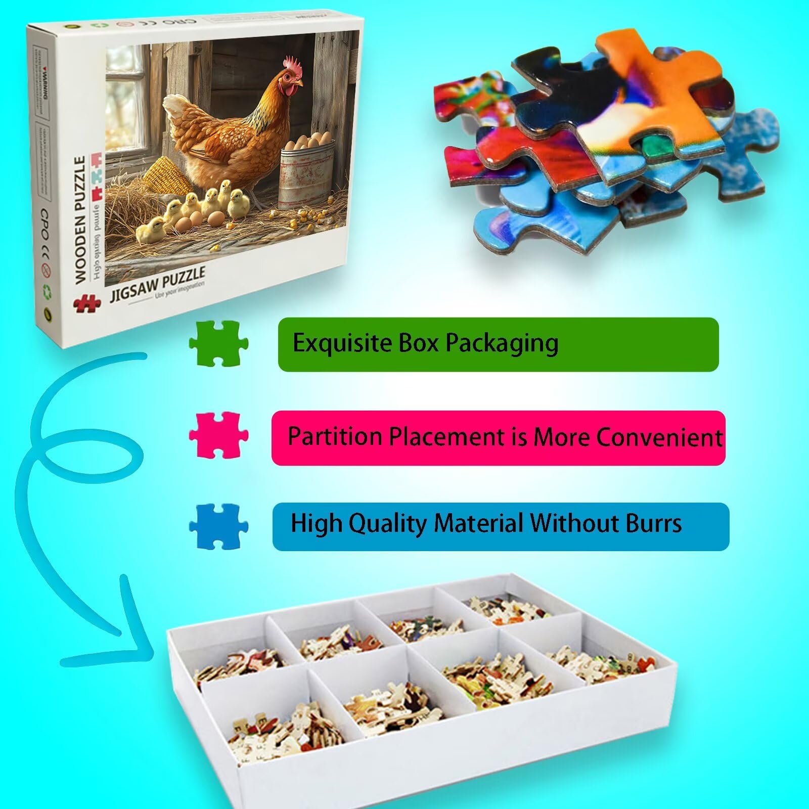 Puzzle 3000 sztuk drewniane puzzle zwierzęta, kolekcja wyzwań, kurczak układanka drukowanie w wysokiej rozdzielczości do domu rodzinna zabawa, gry edukacyjne i dekoracja ścienna 122x81 cm 8p-84